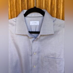 Eton Classic Signature Twill Dress Shirt Men’s 17.5 Blue White Cotton